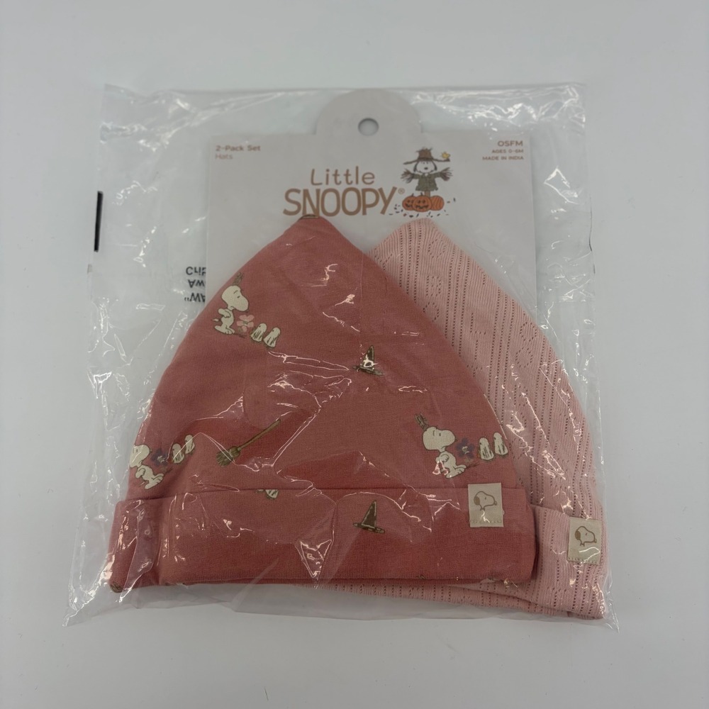 Little Snoopy Peanuts Halloween 2-Pack Infant Hats Rose Pink 0-6M OSFM New